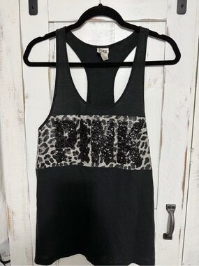 PINK Victoria's Secret Black Racerback Tank with Logo Tag